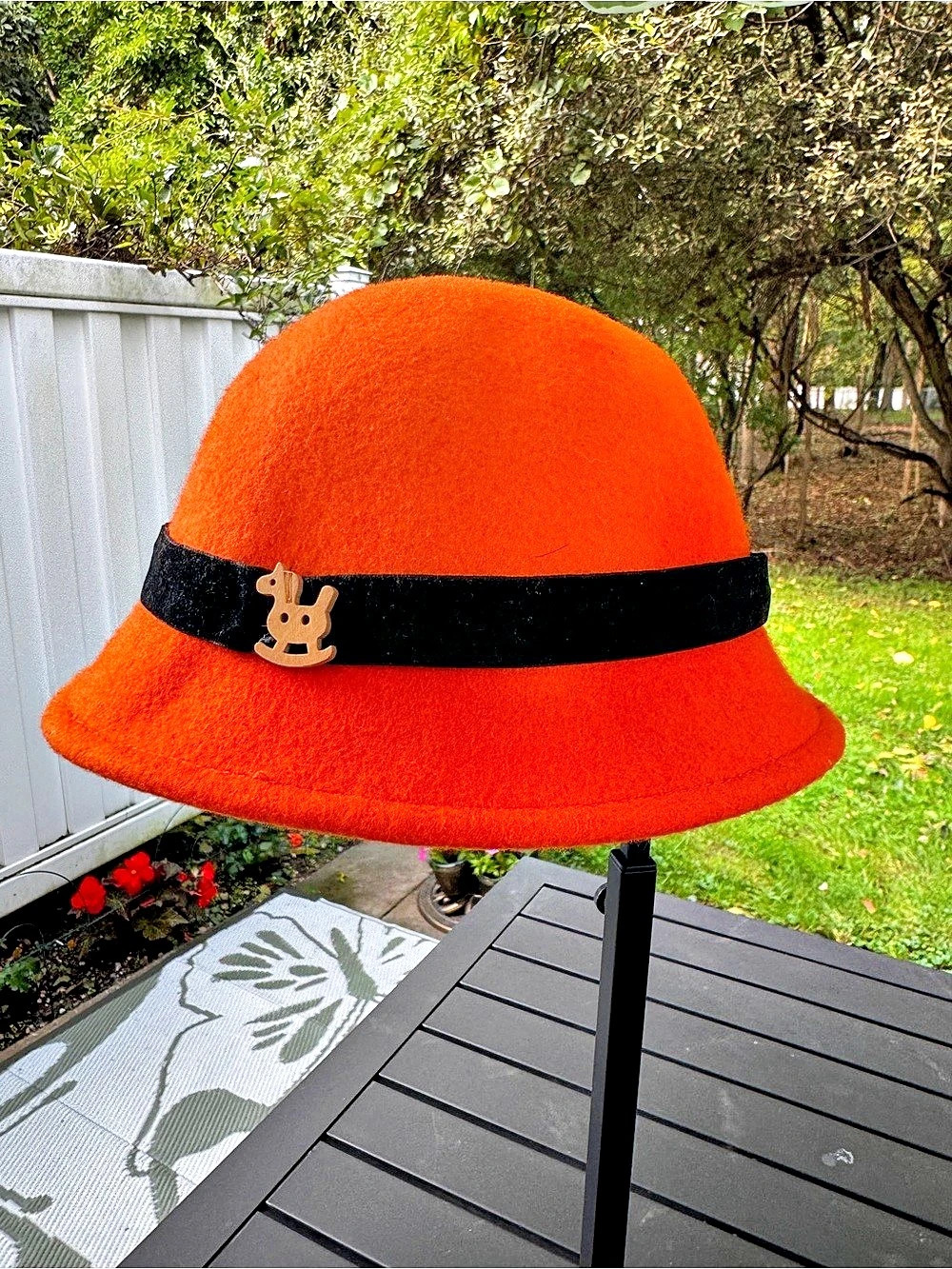 Child’s Orange & Black Felted Cloche Hat Like New